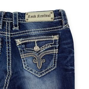 Rock Revival Embellished Distressed Dark Wash Roselin Boot Stretch Jean